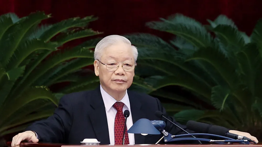 Tổng Bí thư Nguyễn Phú Trọng phát biểu khai mạc Hội nghị lần thứ tám Ban Chấp hành Trung ương Đảng Cộng sản Việt Nam khóa XIII Ảnh: VIẾT CHUNG