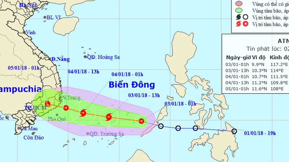 Bão số 1 (Bolaven) giật cấp 10 hướng vào vùng biển Phú Yên - Vũng Tàu