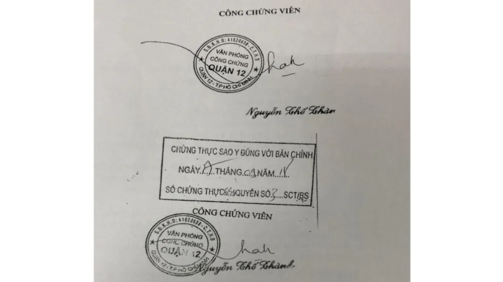 Văn phòng công chứng Sao Bắc Đẩu sử dụng con dấu của Văn phòng công chứng quận 12.