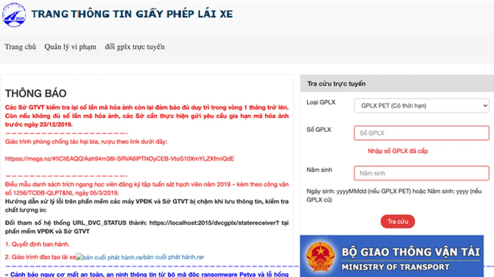 Thêm website giả mạo thông tin tra cứu giấy phép lái xe