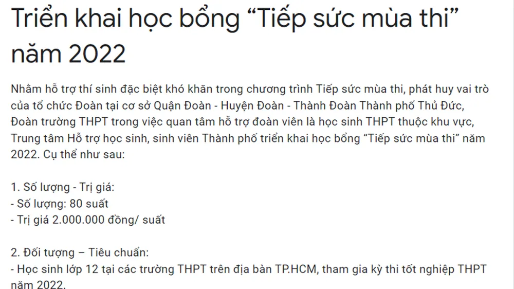 Học bổng “Tiếp sức mùa thi” năm 2022