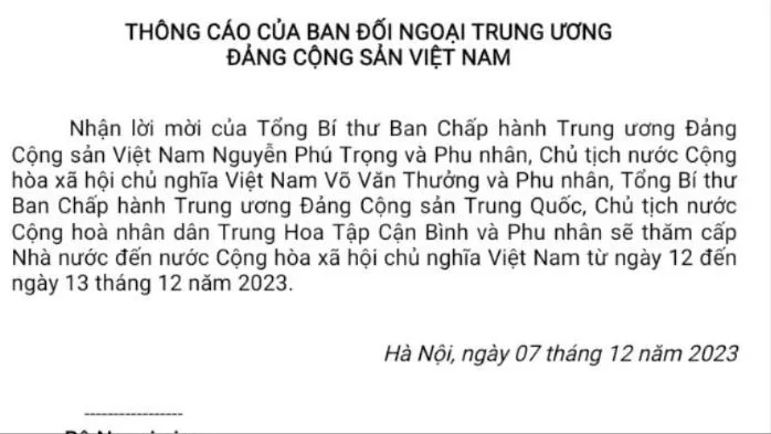 Tổng Bí thư, Chủ tịch Trung Quốc Tập Cận Bình sắp thăm Việt Nam