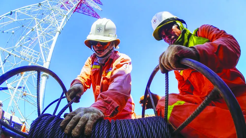 Thi công đường dây 500kV mạch 3 Quảng Trạch - Phố Nối. Ảnh: Phúc Hậu
