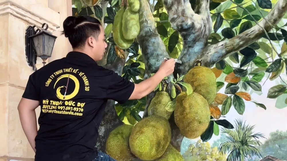 Bộ màu họa sĩ Võ Đức Dự tự nghiên cứu để thể hiện hình ảnh hoa trái Việt Nam trên tường
