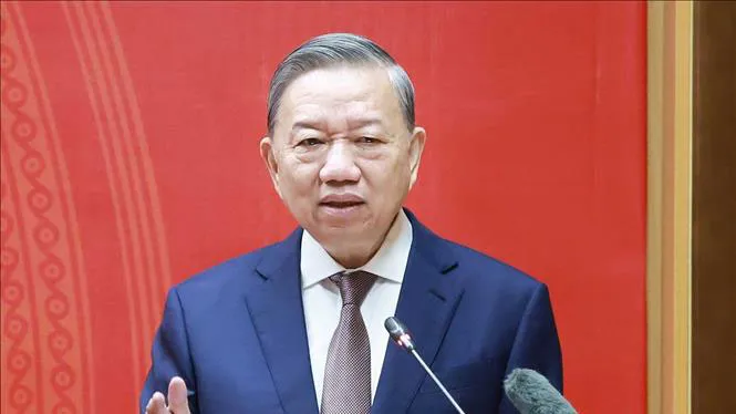Tổng Bí thư Tô Lâm phát biểu tại buổi làm việc. Ảnh: TTXVN