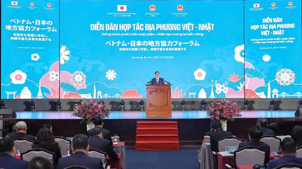 Thủ tướng Phạm Minh Chính phát biểu tại Diễn đàn Hợp tác địa phương Việt Nam - Nhật Bản lần thứ nhất. Ảnh: VIẾT CHUNG
