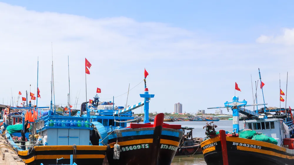 Tàu cá ngư dân xã Long Hải (TPHCM) cập cảng cá Hưng Thái. Ảnh: THÀNH HUY