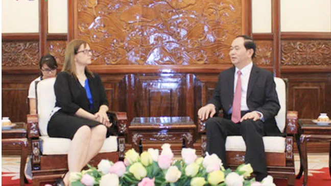 Chủ tịch nước Trần Đại Quang tiếp Đại sứ Israel Meirav Eilon Shahar. Ảnh: VOV
