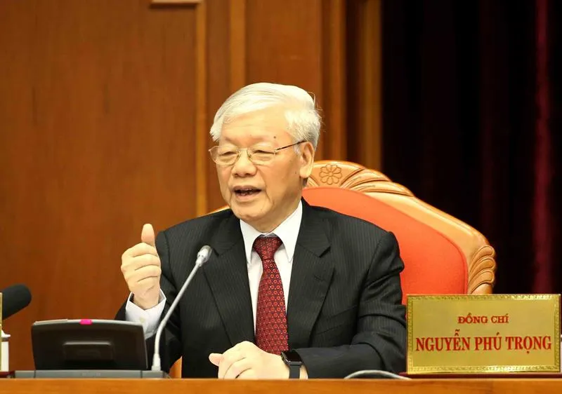  Tổng Bí thư, Chủ tịch nước Nguyễn Phú Trọng phát biểu bế mạc hội nghị Ảnh: TTXVN