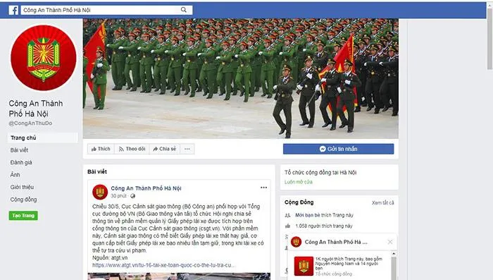 Fanpage chính thức của CATP Hà Nội có địa chỉ www.facebook.com/CongAnThuDo