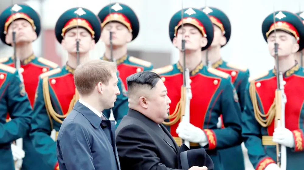 Lễ đón nhà lãnh đạo Triều Tiên Kim Jong-un tại Vladivostok. Ảnh: Reuters