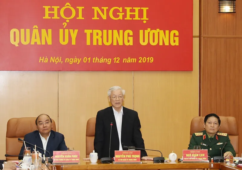 Tổng Bí thư, Chủ tịch nước Nguyễn Phú Trọng, Bí thư Quân ủy Trung ương, phát biểu chỉ đạo hội nghị. Ảnh: TTXVN