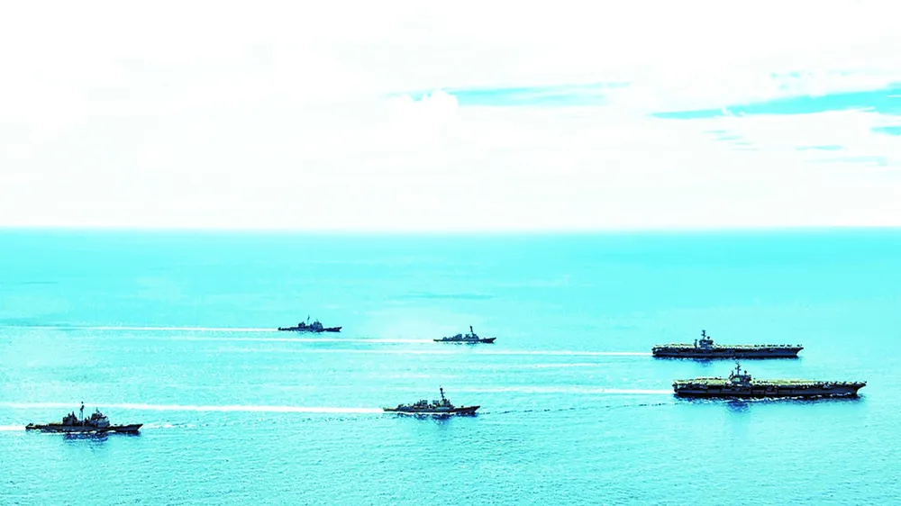 Nhóm tàu sân bay Mỹ tập trận ở Biển Đông ngày 17-7. Ảnh: Twitter của Hạm đội Thái Bình Dương, Mỹ