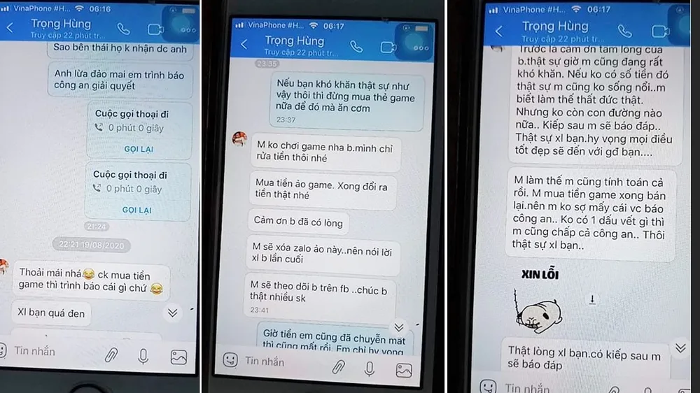 Đoạn tin nhắn thách thức của đối tượng lừa đảo chiếm đoạt tiền