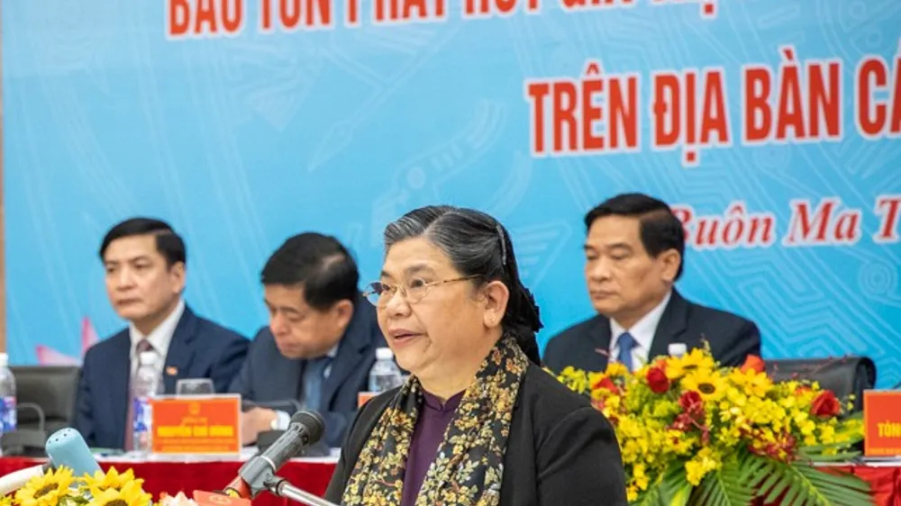 Phó Chủ tịch Thường trực Quốc hội Tòng Thị Phóng phát biểu tại Hội thảo. Ảnh: Baodantoc.vn