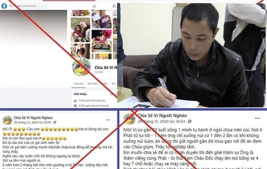 Một đối tượng cùng 2 đồng phạm tạo Fanpage Chia sẻ vì người nghèo lừa các nhà hảo tâm ủng hộ tiền, sau đó chiếm đoạt. Ảnh: Laodong