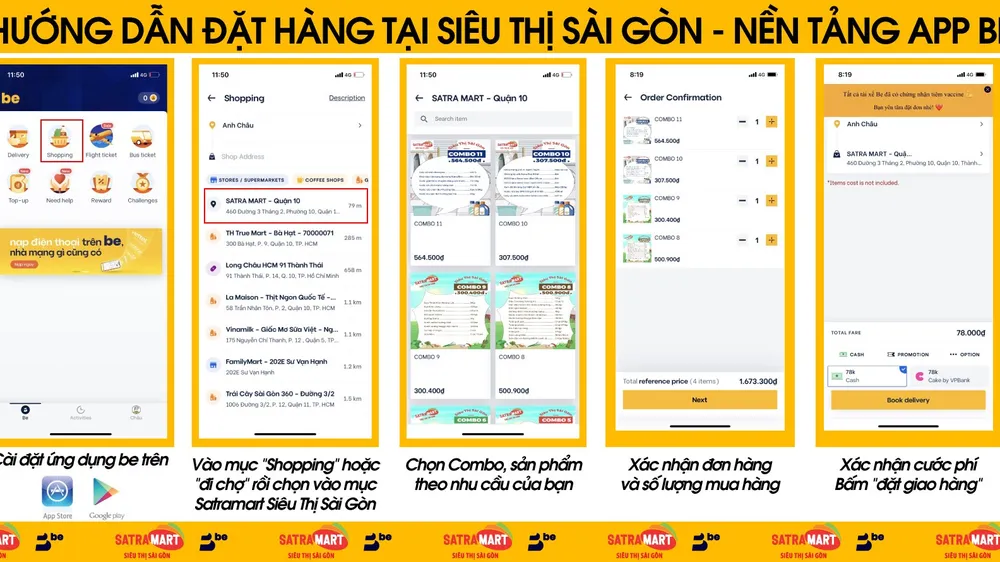 Người dân trên địa bàn quận 10 có thể đặt mua hàng tại Satramart – Siêu thị Sài Gòn qua ứng dụng di động