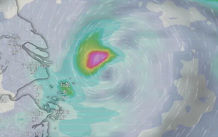 Bão Chanthu trên vùng biển cách Thượng Hải từ 100 đến 200 km về phía Đông. Ảnh: Windy