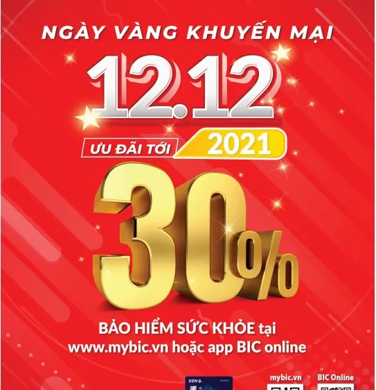 Ngày vàng 12-12: BIC giảm tới 30% phí bảo hiểm sức khỏe trực tuyến