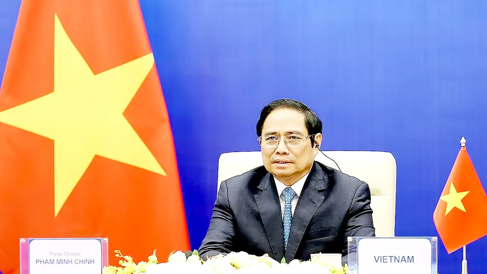 Thủ tướng Phạm Minh Chính phát biểu tại Hội nghị Thượng đỉnh lần thứ 4 khu vực châu Á - Thái Bình Dương về nước. Ảnh: VIẾT CHUNG