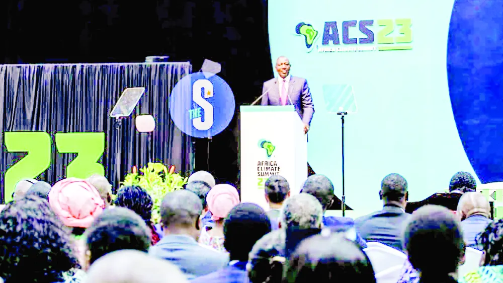 Tổng thống William Ruto của Kenya phát biểu tại lễ khai mạc Hội nghị thượng đỉnh về khí hậu châu Phi. Ảnh: ENOS TECHE