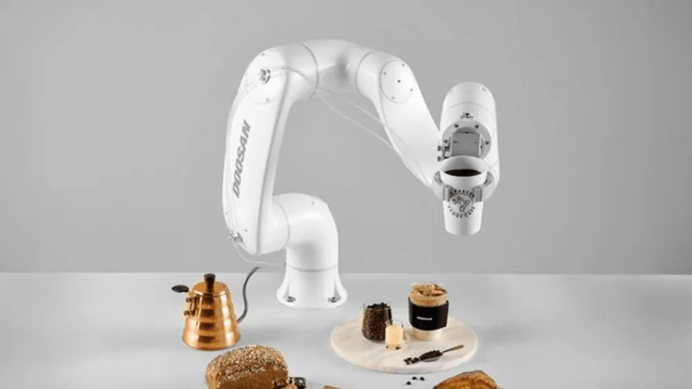 Robot E0509 có thể thực hiện nhiều hoạt động nấu ăn khác nhau. Ảnh: DOOSAN ROBOTICS