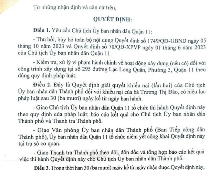 UBND quận 11 phải hủy quyết định xử phạt vi phạm hành chính vì sai thủ tục ban hành