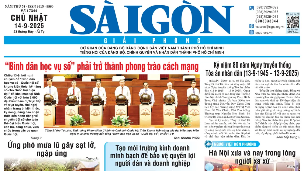 Báo Sài Gòn Giải Phóng ngày 14/9/2025