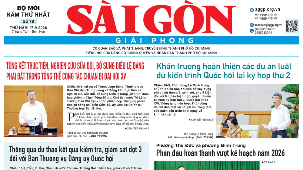 Báo Sài Gòn Giải Phóng ngày 17/9/2026
