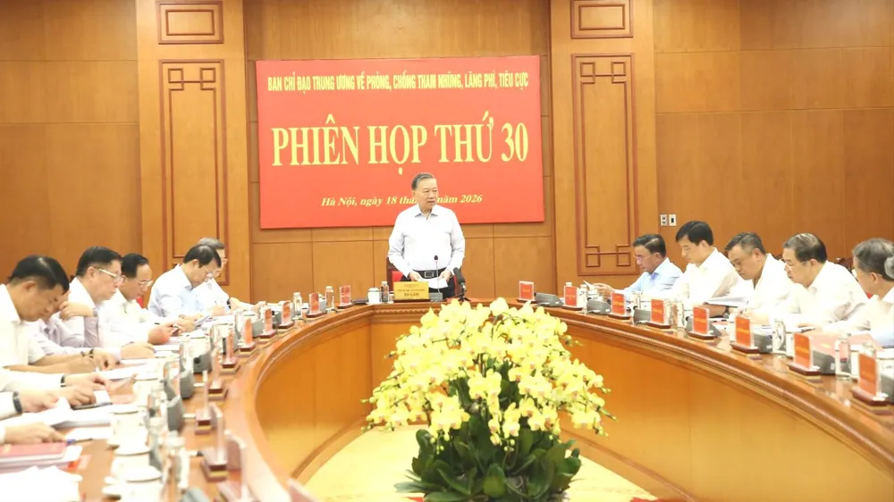 Tổng Bí thư, Chủ tịch nước Tô Lâm phát biểu chỉ đạo tại Phiên họp thứ 30 của Ban Chỉ đạo Trung ương về phòng, chống tham nhũng, lãng phí, tiêu cực, ngày 18-6. Ảnh: ĐCS