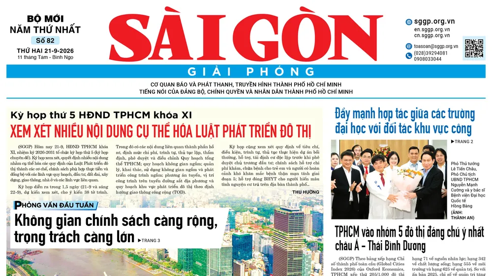 Báo Sài Gòn Giải Phóng ngày 21/9/2026
