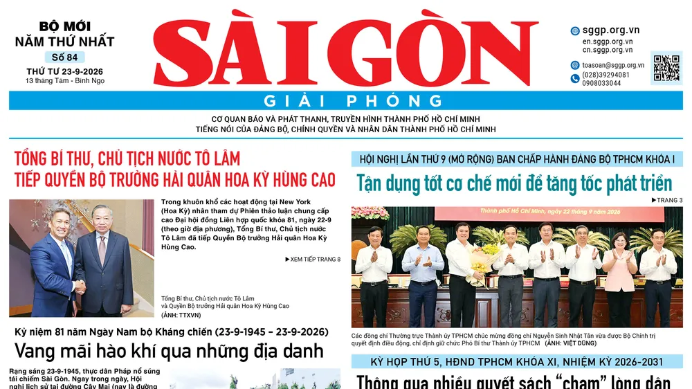 Báo Sài Gòn Giải Phóng ngày 23/9/2026