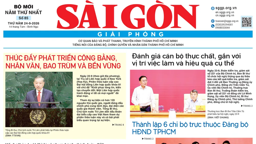 Báo Sài Gòn Giải Phóng ngày 24/9/2026 