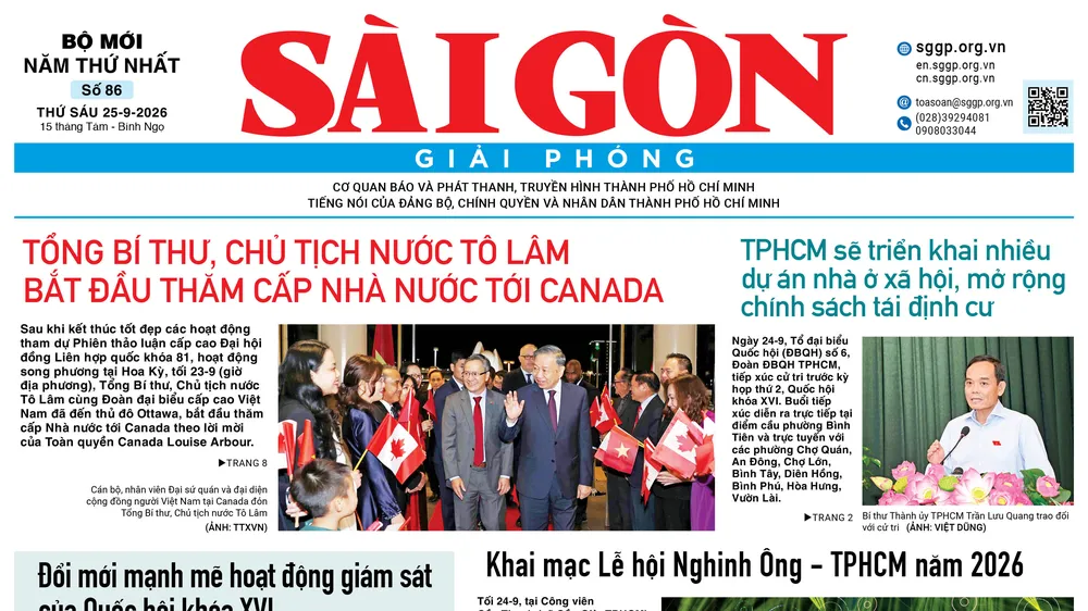 Báo Sài Gòn Giải Phóng ngày 25/9/2026