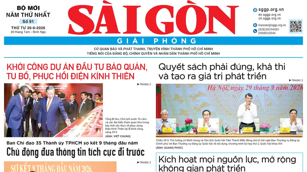 Báo Sài Gòn Giải Phóng ngày 30/9/2026