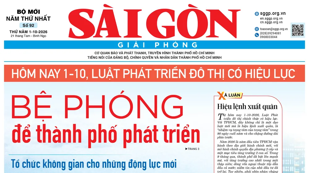 Báo Sài Gòn Giải Phóng ngày 1/10/2026