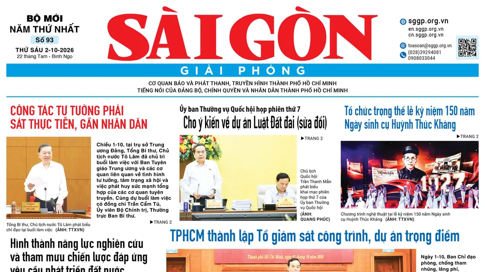 Báo Sài Gòn Giải Phóng ngày 2/10/2026