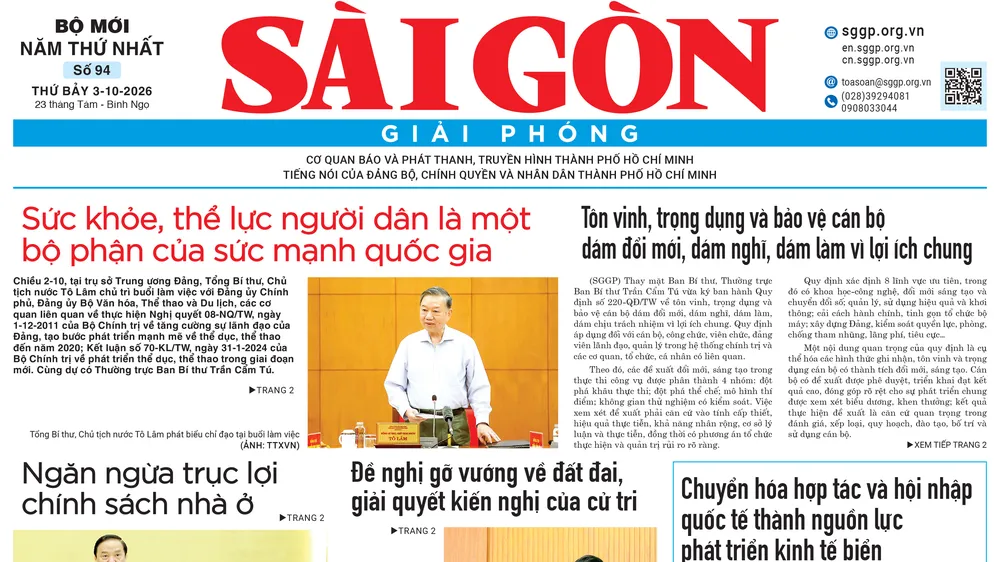 Báo Sài Gòn Giải Phóng ngày 3/10/2026