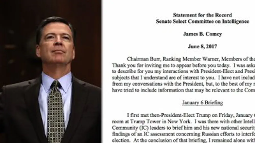 Cựu Giám đốc Cục Điều tra Liên bang Mỹ (FBI) James Comey cho biết trong văn bản điều trần rằng Tổng thống Donad Trump đã yêu cầu ông ngưng điều tra cựu Cố vấn An ninh Quốc gia Michael Flynn. Ảnh AP