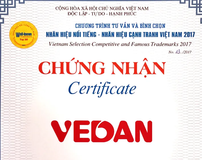 Vedan Việt Nam lần thứ hai liên tiếp được vinh dự nhận giải “Top 20 nhãn hiệu nổi tiếng hàng đầu Việ