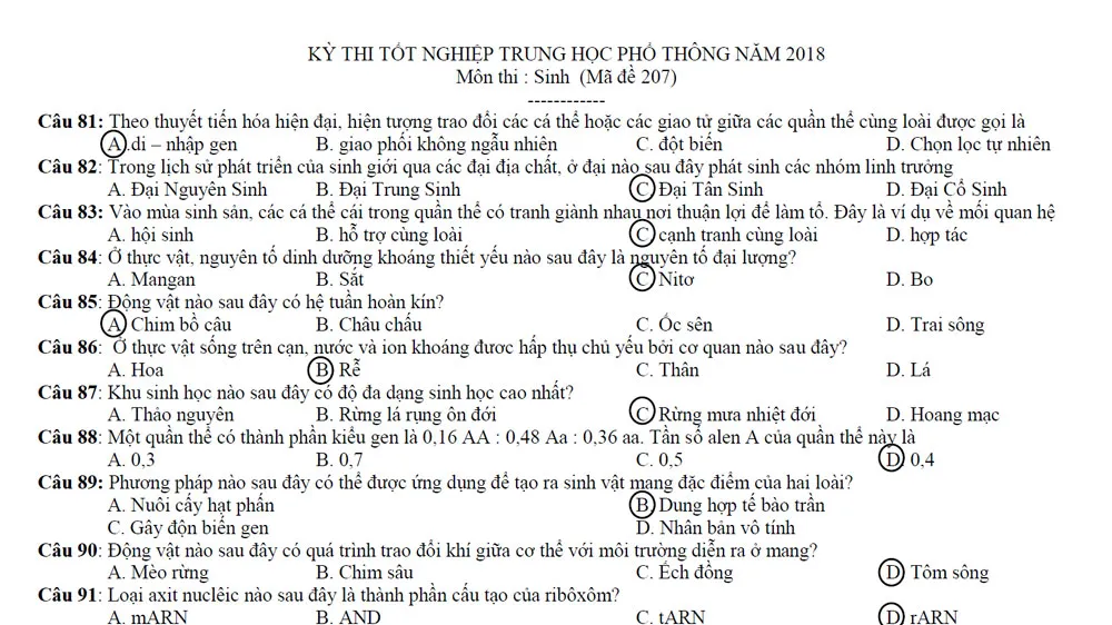 Bài giải gợi ý và nhận xét đề thi môn Sinh kỳ thi THPT quốc gia 2018