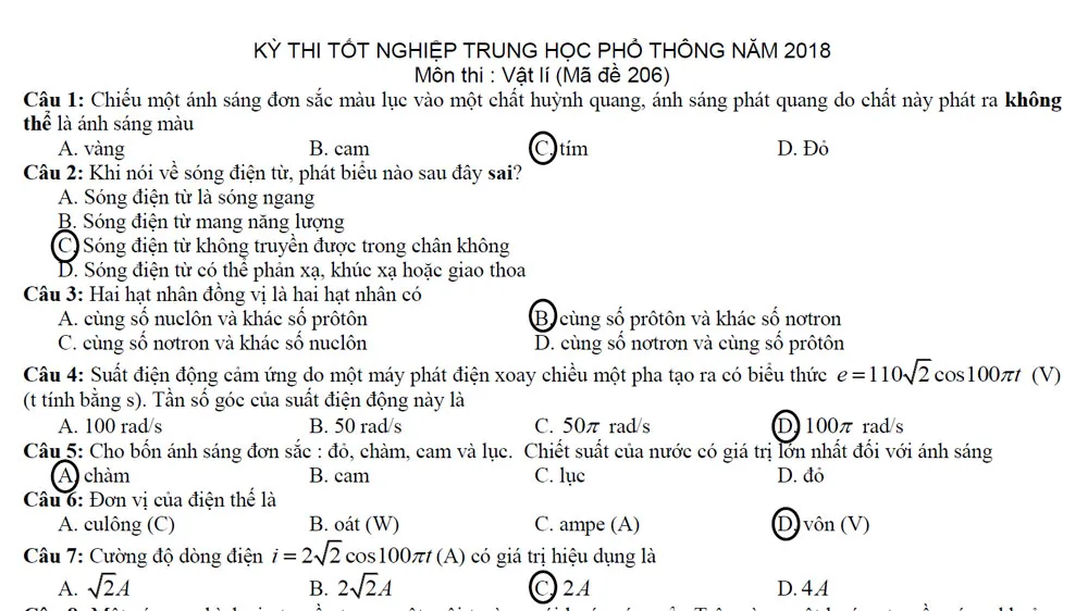 Bài giải gợi ý môn Vật lý kỳ thi THPT quốc gia 2018