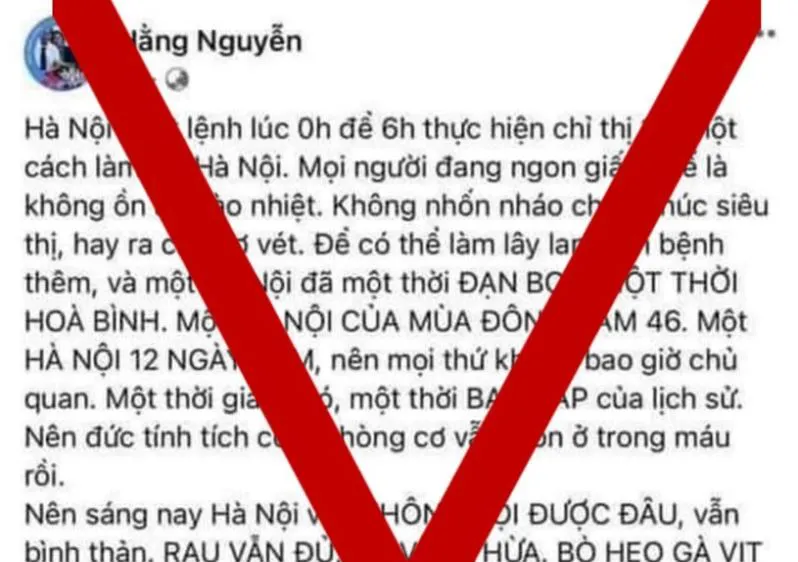 Bài viết trên tài khoản Facebook "Hằng Nguyễn" có nội dung ảnh hưởng đến trật tự xã hội, gây hoang mang trong nhân dân. Ảnh: TTXVN