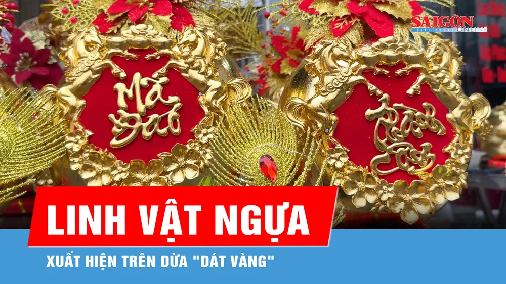 Linh vật ngựa vàng xuất hiện trên dừa "dát vàng"