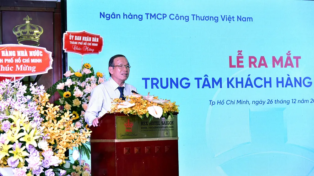 Phó Giám đốc Ngân hàng Nhà nước TPHCM phát biểu tại lễ ra mắt Trung tâm khách hàng phía Nam