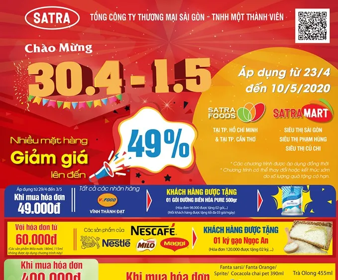 Nhiều chương trình khuyến mại hấp dẫn dịp 30-4 – 1-5 tại hệ thống bán lẻ Satra