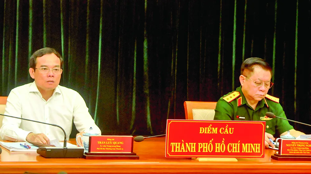 Đồng chí Trần Lưu Quang tham dự hội nghị tại điểm cầu TPHCM. Ảnh: CAO THĂNG
