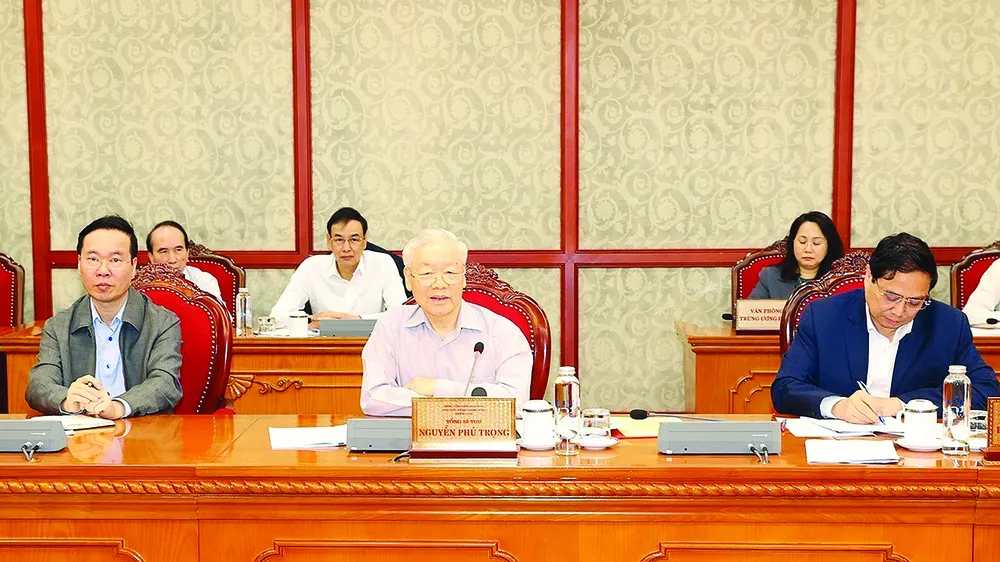 Tổng Bí thư Nguyễn Phú Trọng phát biểu kết luận cuộc họp. Ảnh: TTXVN