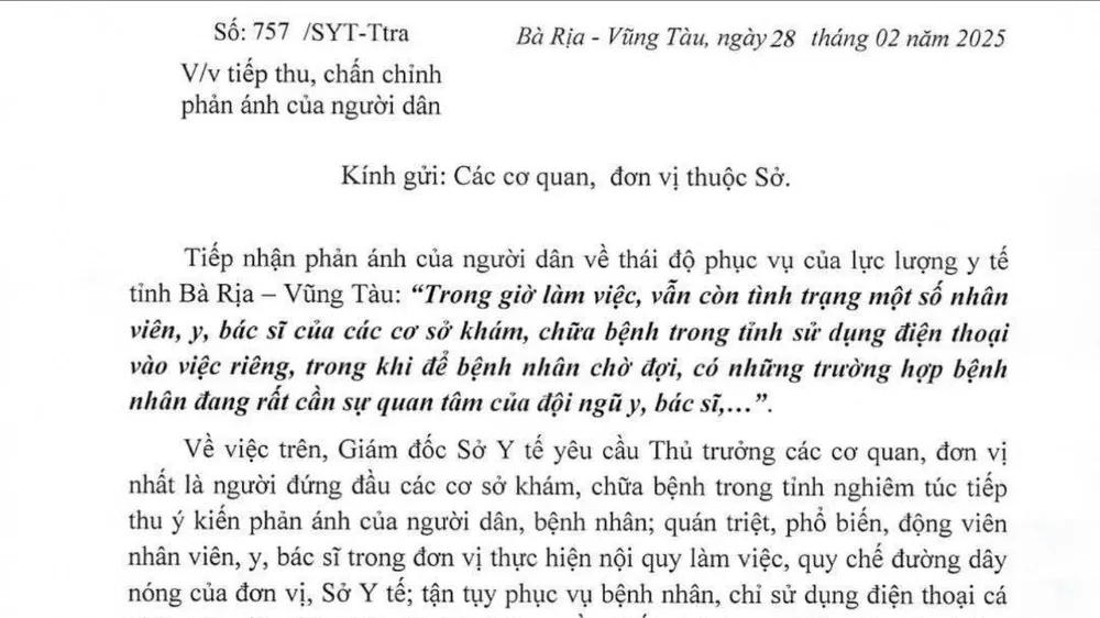 Bà Rịa - Vũng Tàu phát đi văn bản chấn chỉnh việc nhân viên y tế sử dụng điện thoại riêng trong giờ làm việc