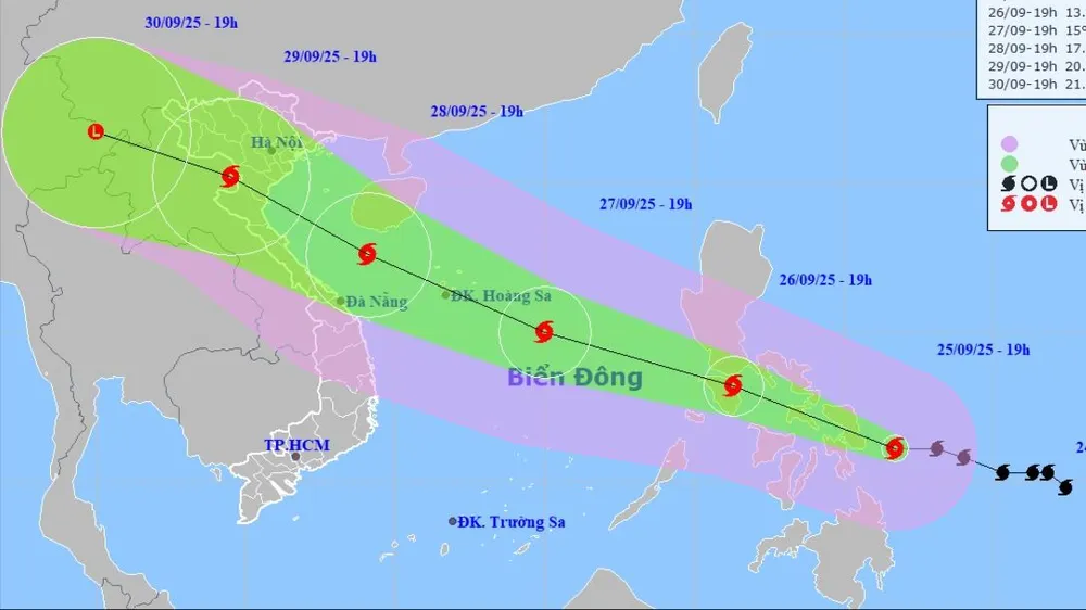 Bão Bualoi sẽ đi vào khu vực giữa Biển Đông vào đêm 26-9